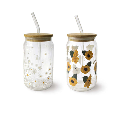 Set of 2 Floral Glass Cans