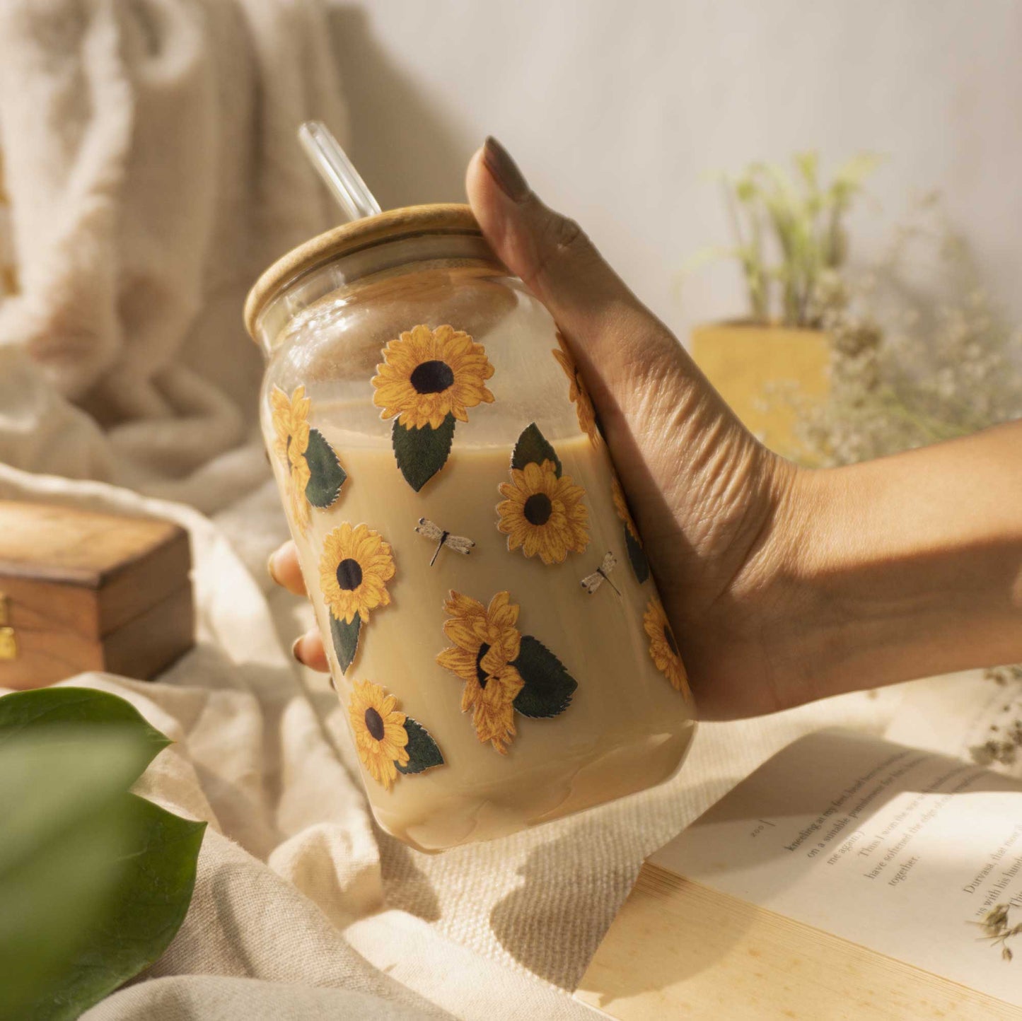 Set of 2 Floral Glass Cans